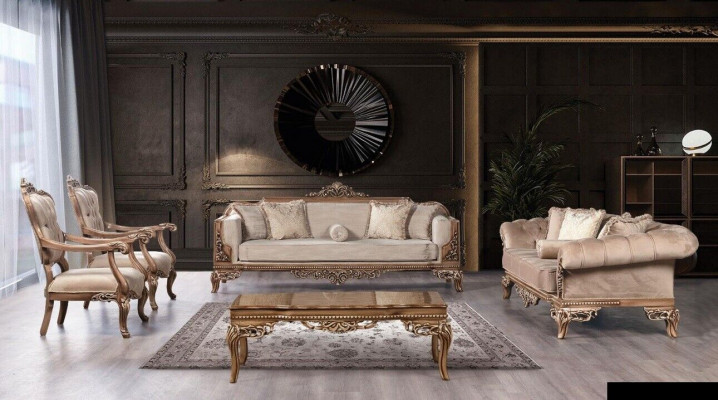 Canapé-Set 3+3+1+1 Sëtz Dësch Chesterfield Sofa Fotell Luxus Set 5 Deeler