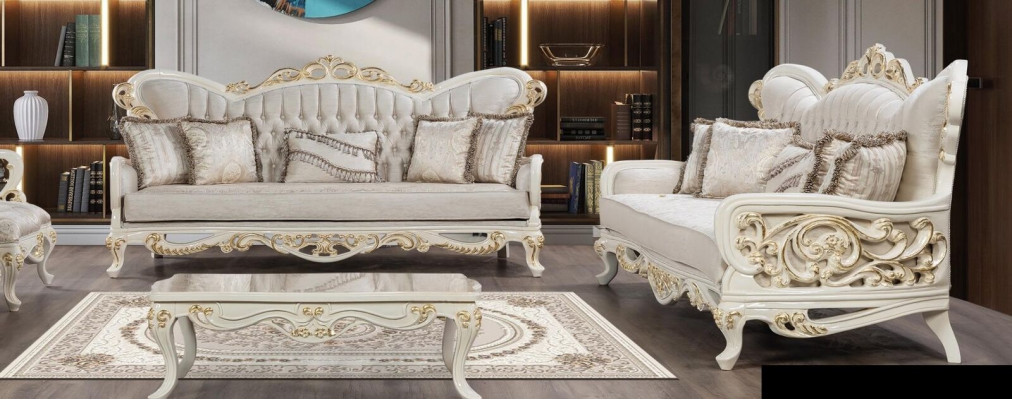 Sofagarnitur 3+3 Sëtzer Barock Sofen Luxus Set Garnitur Wunnzëmmer Rokoko Miwwelen
