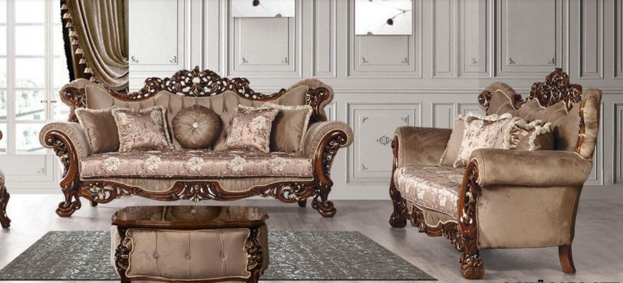 Garnitur Sofagarnitur 3+3 Sëtzer Sofas Sofa Luxus Stil Stoff Wunnzëmmer Barock