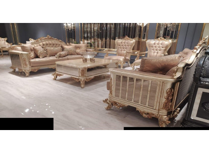 Sofagarnitur 3+3+1+1 Sëtzer Couchdësch Sofa Fauteuil Sofas Stoff Luxus Set 5tlg