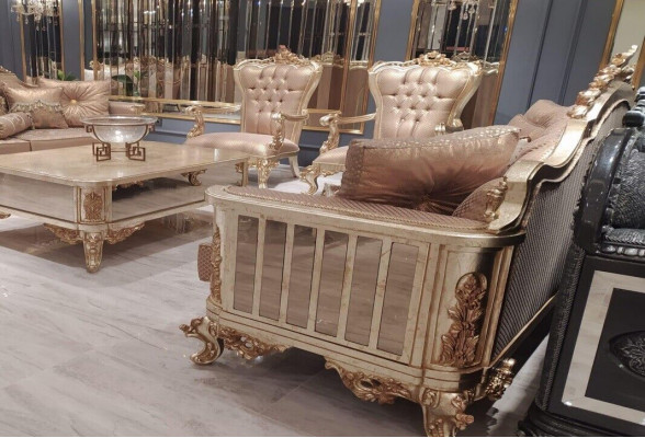 Sofagarnitur 3+3+1+1 Sëtzer Couchdësch Sofa Fauteuil Sofas Stoff Luxus Set 5tlg
