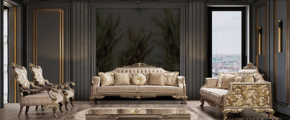 Sofagarnitur 3+3+1+1 Sëtzer Canapé Dësch Sofa Sofaen Fotell Stoff 225 cm Set 5tlg