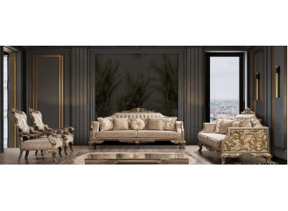 Sofagarnitur 3+3+1+1 Sëtzer Canapé Dësch Sofa Sofaen Fotell Stoff 225 cm Set 5tlg