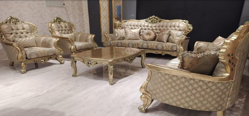 Set 5-Deel Sofagarnitur 3+3+1+1 Sëtzer Couchtisch Garnitur Sofa Stoff Sofas Canapé