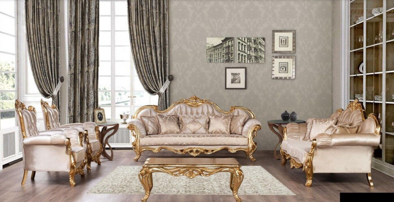 Garnitur Set 5-deelzeg Sofagarnitur 3+3+1+1 Sëtzer Couchtisch Sofa Sessel Sofan Nei