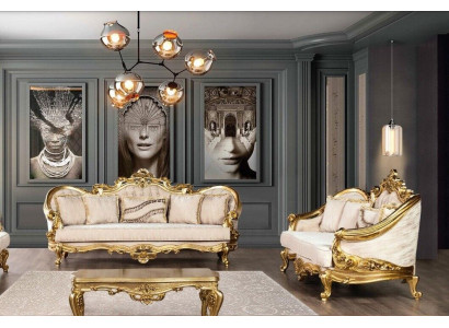 Luxus Sofagarnitur 3+3 Sëtzer Sesselen Sofa Set Stoff Barock Sëtz Grupp Garnitur