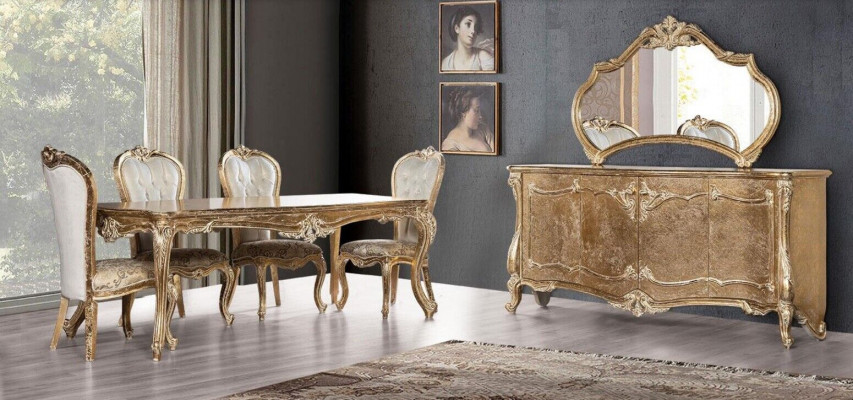 Iesszëmmer Iessdësch Stull Grupp Garnitur Set Holz Dësch Kommoud Spigel Set 7tlg