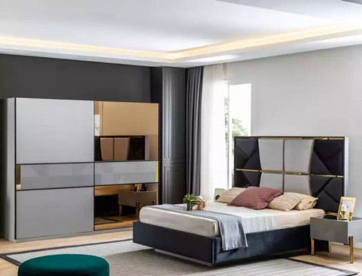 Elegant Schlofzëmmermiwwelen Modern Designs a waarmen donkelen Téin.