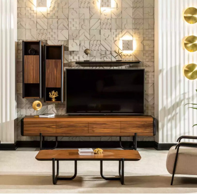 Wunnwand Schaf Regal Schief Wunnwänn Sideboard Dësch 5dëleg.