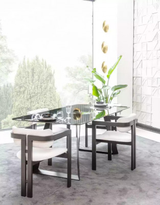 Luxus Iesszëmmer Glas Design Dësch Iessgrupp Esstësch mat 4x Still 5 Stécker.