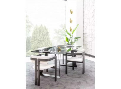 Luxus Iesszëmmer Glas Design Dësch Iessgrupp Esstësch mat 4x Still 5 Stécker.