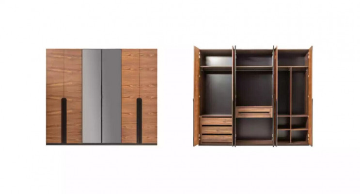 Kleederaschaf aus brongen Holz Miwweldesign Luxus Schlofzëmmer Garderobeschaf