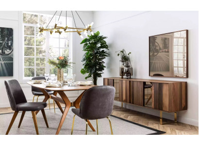 Komplett Set Iessdësch 4x Stull Iesszëmmer Set Iess Grupp Sideboard 7tlg