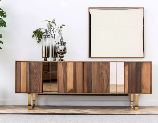 Komplett Set Iessdësch 4x Stull Iesszëmmer Set Iess Grupp Sideboard 7tlg