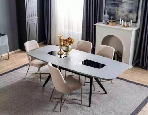 Iesszëmmer Holz Iessgruppe Set Grupp Dësch 4x Stull Iessgarnitur Design 7tlg
