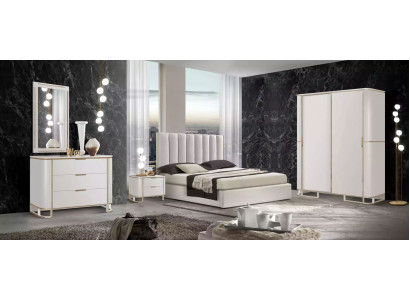 Bett 2x Nuetsdëscher Kommod 6tlg. Schlofzëmmer Set Design Luxus nei