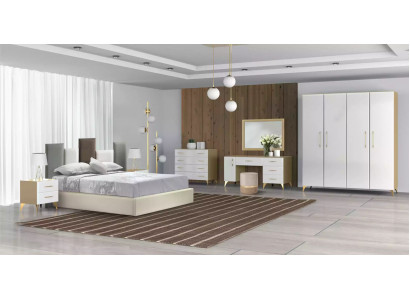 Schlofzëmmer Set Bett 2x Nuetsdësch Kommode 7tlg Design Luxus