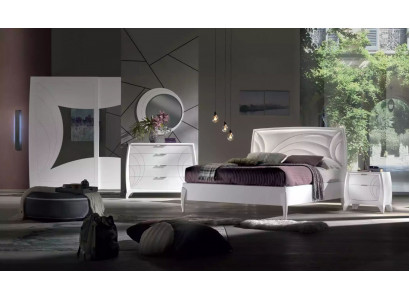 Schlofzëmmer Set Bett 2x Nuetsdësch Kleederschaf 6tlg Design Luxus
