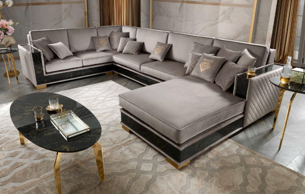 Ecksofa U-Form Sofa Canapé Design Polster Textil Sofas Sëtz Miwwelen Wunnlandschaft