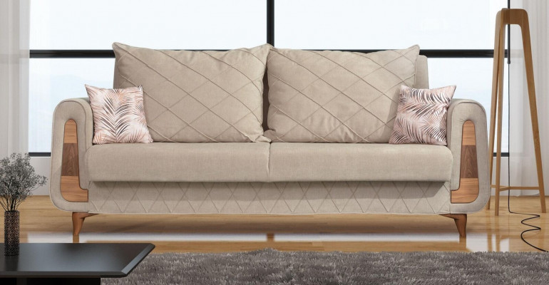 Designer Moderne Luxus Canapé 3-Sëtz Miwwelen Polster Stoff Beige Canapéen XXL Neit