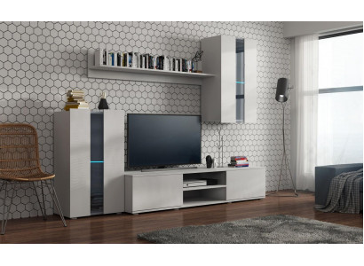 Set Modern Wunnwand Vitrinen Regal Schaf Wäonzëmmer Modern Stil Wunnwänn 4tlg