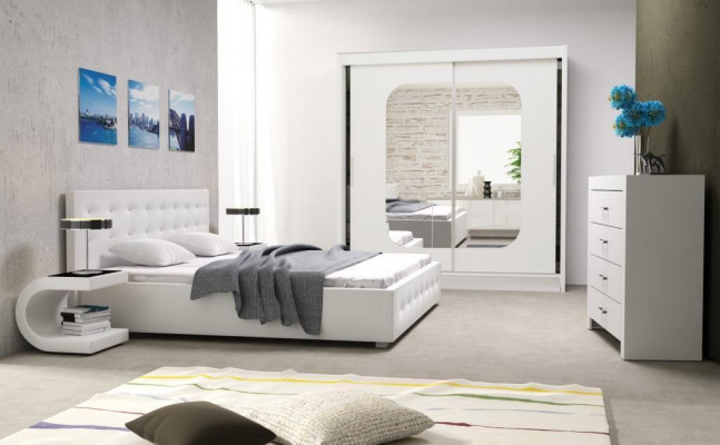 Schlofzëmmer Set Design Miwwel 4 deeler modern Luxus Duebelbett 2x Nuetsschrëffchen