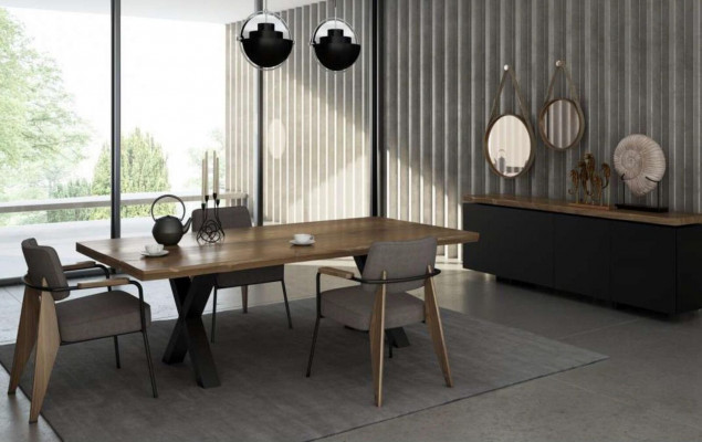 Iesszëmmermöbel Set Iessdësch Still Anrichte Walnuss natierlech - Anthrazit matt