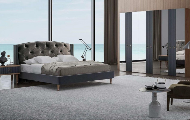 Modern Chesterfield Schlofkummer Set Designer Duebelbett Nuetsdëscher