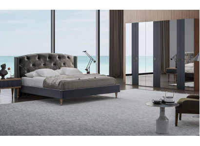 Modern Chesterfield Schlofkummer Set Designer Duebelbett Nuetsdëscher