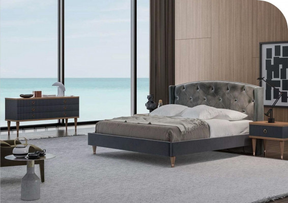 Modern Chesterfield Schlofkummer Set Designer Duebelbett Nuetsdëscher