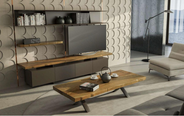 Holzwunnwand Couchtisch Modern Wunnzëmmermiwwele Schwaarz TV Sidebord