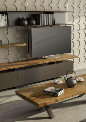 Holzwunnwand Couchtisch Modern Wunnzëmmermiwwele Schwaarz TV Sidebord