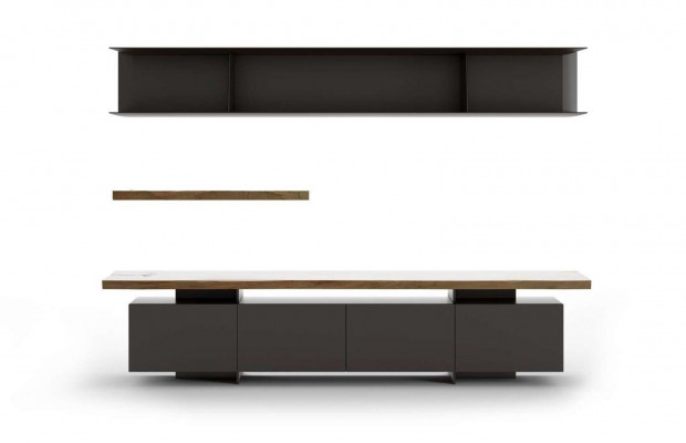 Holzwunnwand Couchtisch Modern Wunnzëmmermiwwele Schwaarz TV Sidebord