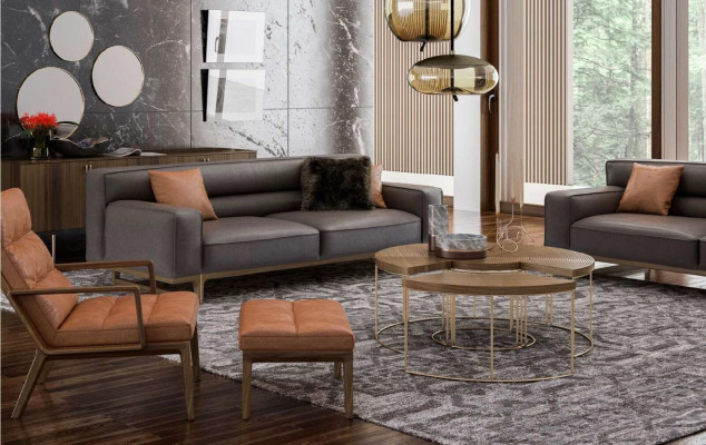 Brong Wunnzëmmer Sëtzganitur Luxus 3-Sëtzer Stilvoller Fautel Gepolsterten Hocker