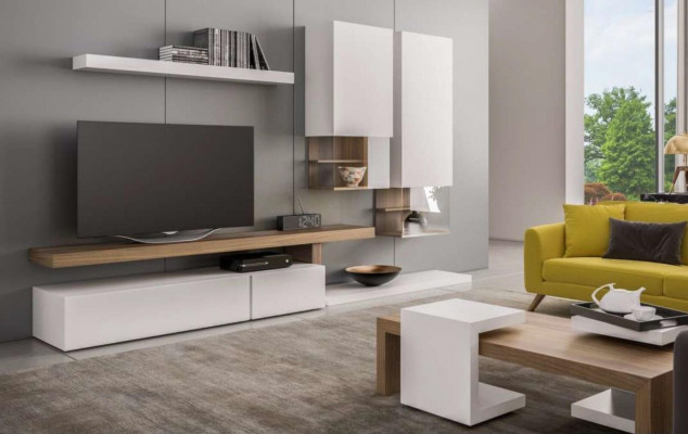 Wäiss Wunnzëmmer Miwwelen Modern hänkeschief Wandregaler TV-Stänner Sideboard