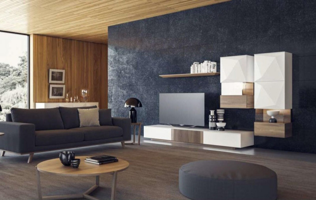 Luxus Noss natur Modern Wäiss Wunnwand TV-Ständer Säiteboard Wandregaler
