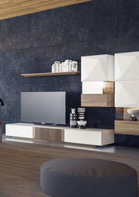 Luxus Noss natur Modern Wäiss Wunnwand TV-Ständer Säiteboard Wandregaler
