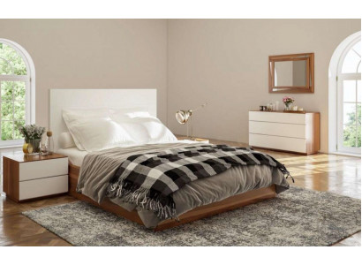 Wäiss-Brongt Schlofzëmmer Set Luxus Holzmibbelen Bett Nuetsdëscher Komoud.