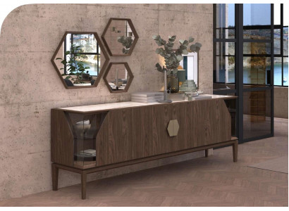 Luxus brong Sideboard mat Glaselementer Späicherraum Iesszëmmermiwwel Holz