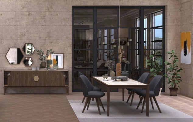 Luxus brong Sideboard mat Glaselementer Späicherraum Iesszëmmermiwwel Holz