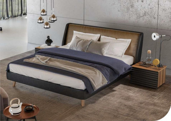 Schlofzëmmer Set Bett 2x Nuetsdësch Komplett Miwwelen Better Walnuss Natur