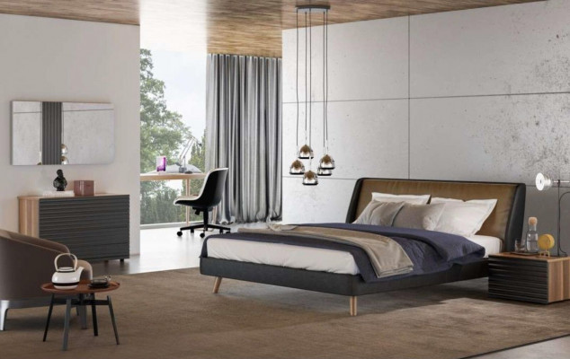 Schlofzëmmer Set Bett 2x Nuetsdësch Komplett Miwwelen Better Walnuss Natur