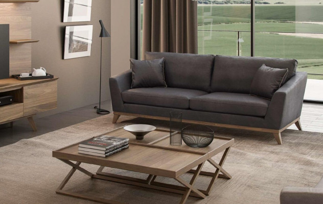Dräisëtzer Wunnzëmmer-Sofa aus grénger Konschtléder Moderne Couch Stil Miwwelen