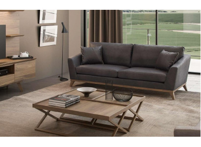 Dräisëtzer Wunnzëmmer-Sofa aus grénger Konschtléder Moderne Couch Stil Miwwelen