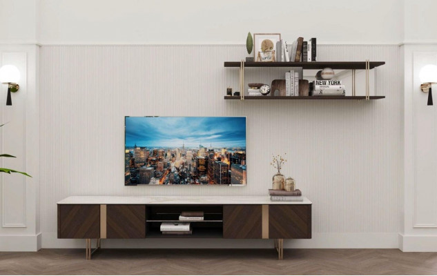 Modern Miwwelwand Wunnzëmmer Regal Schaf Miwwelwänn TV-Stänner Braun