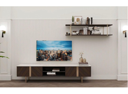 Modern Miwwelwand Wunnzëmmer Regal Schaf Miwwelwänn TV-Stänner Braun