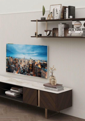 Modern Miwwelwand Wunnzëmmer Regal Schaf Miwwelwänn TV-Stänner Braun