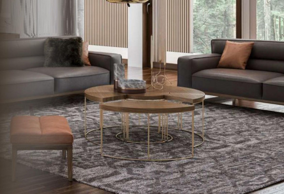 Moderne ronn Couchtisch Luxus Gezeiichtësch Holzmöbel Wunnzëmmertisch