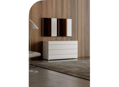 Wäiss Designer Luxus Kommode mat Spigel 4 Schëffer Holz Miwwelen Nei