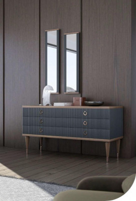 Designer Kommode mat Laden Natur Noss- Matt Anthrazit